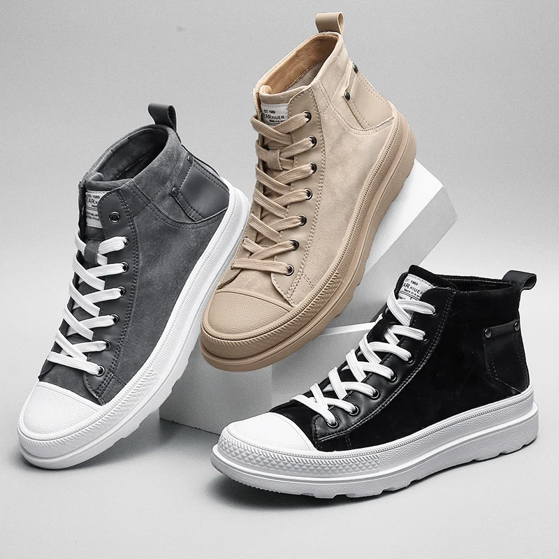 Удобные модные высокие мужские ботинки, дышащие кожаные повседневные мужские ботинки, новые модные ботинки для мужчин