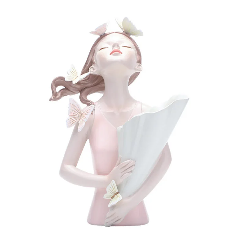New creative resin cartoon butterfly girl Sculpture decoration Flower vase birthday gift girl ornament
