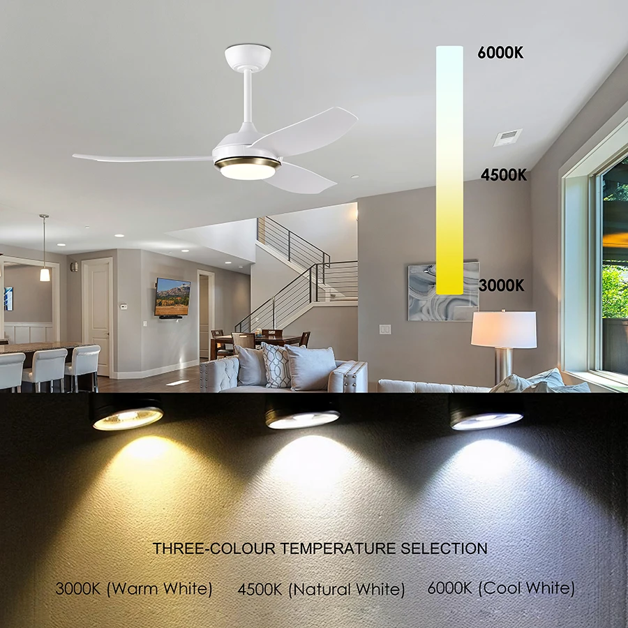 Мотор из чистой меди, 3 цвета, Регулируемый Современный простой потолочный вентилятор со световым пультом дистанционного управления