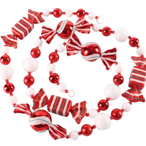 Fashion 6 Feet Red & White Crystal Bead Necklace Plastic Candy String Christmas Ornament for Home Decorative Crafts