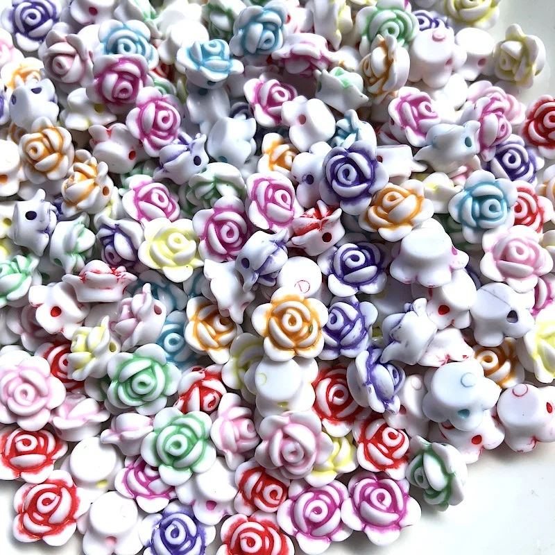 Cheap Plastic White Mixed Color Flower Rose Beads for DIY Bracelet Making