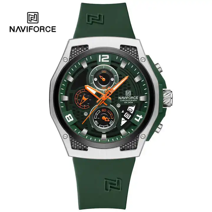 NEW NAVIFORCE NF8051T Mens Casual Sport Wristwatch Chronograph Luxury Silicone Men Watch Auto Date Quartz Waterproof Watches