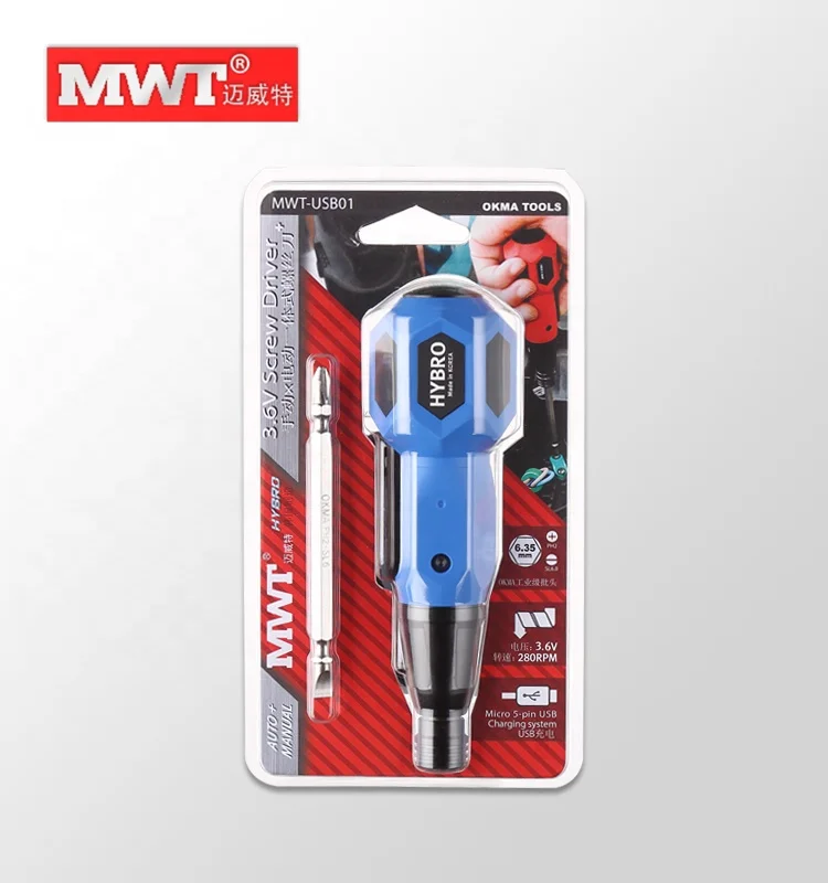 3.6V Electric & Manual Duo Cordless Screwdriver kit, USB Rechargeable Battery, LED Work Light, 1pcs bit set with charge cable