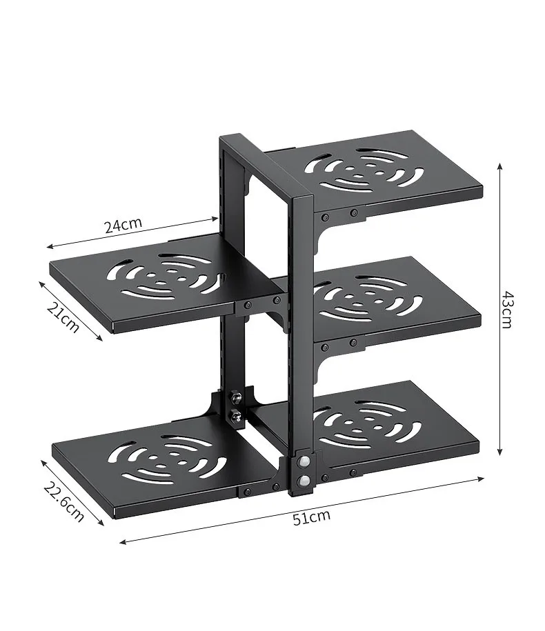Kitchen update household multi-layer carbon steel pot storage rack Adjustable pot cover storage rack