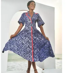New Design High Quality Wholesale  Africa Print Women Clothing Long Sleeve Off Shoulder Elastic Frilled Neck Maxi Dress