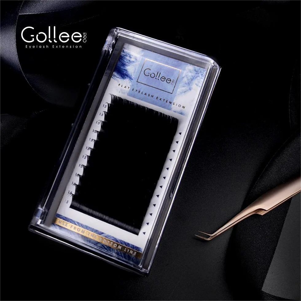 Gollee Professional Bifurcated Tip Ellipse Flat Matte Black Hand Made Eyelash Extensions Lash
