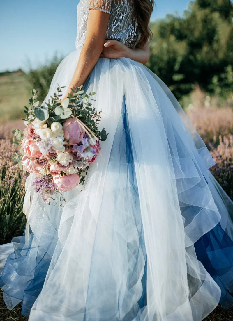 Custom Simple Blue Two Piece Set Lace Wedding Bridal Ball Gown Birthday Party Dress for Plus Size Women Prom Evening Dresses