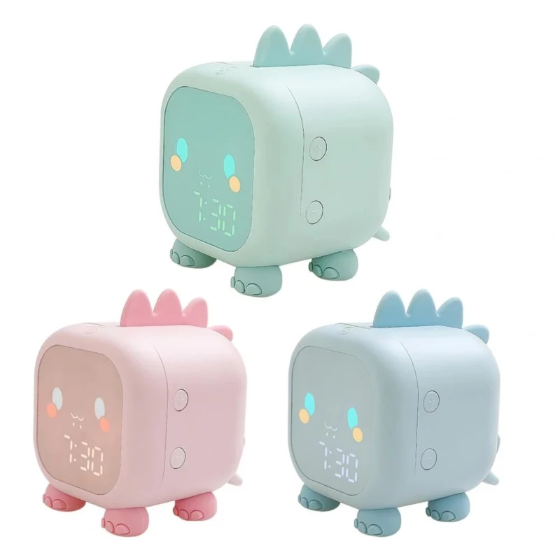 Hot Selling Cute Design Dinosaur Mini Children Cartoon Alarm Clock Wake Up Light Sleep Trainer With Abs Material