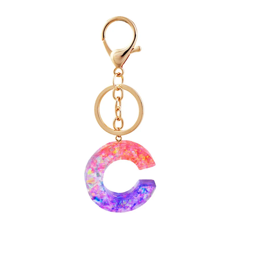 2023 fashion sell acrylic resin drop glue colourful 26 letter English pendant key chain
