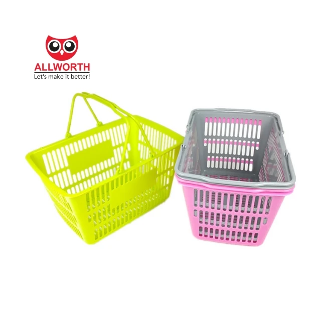 China Made 100% Recyclable Colorful Stacking Foldable Plastic Shopping Handle Basket