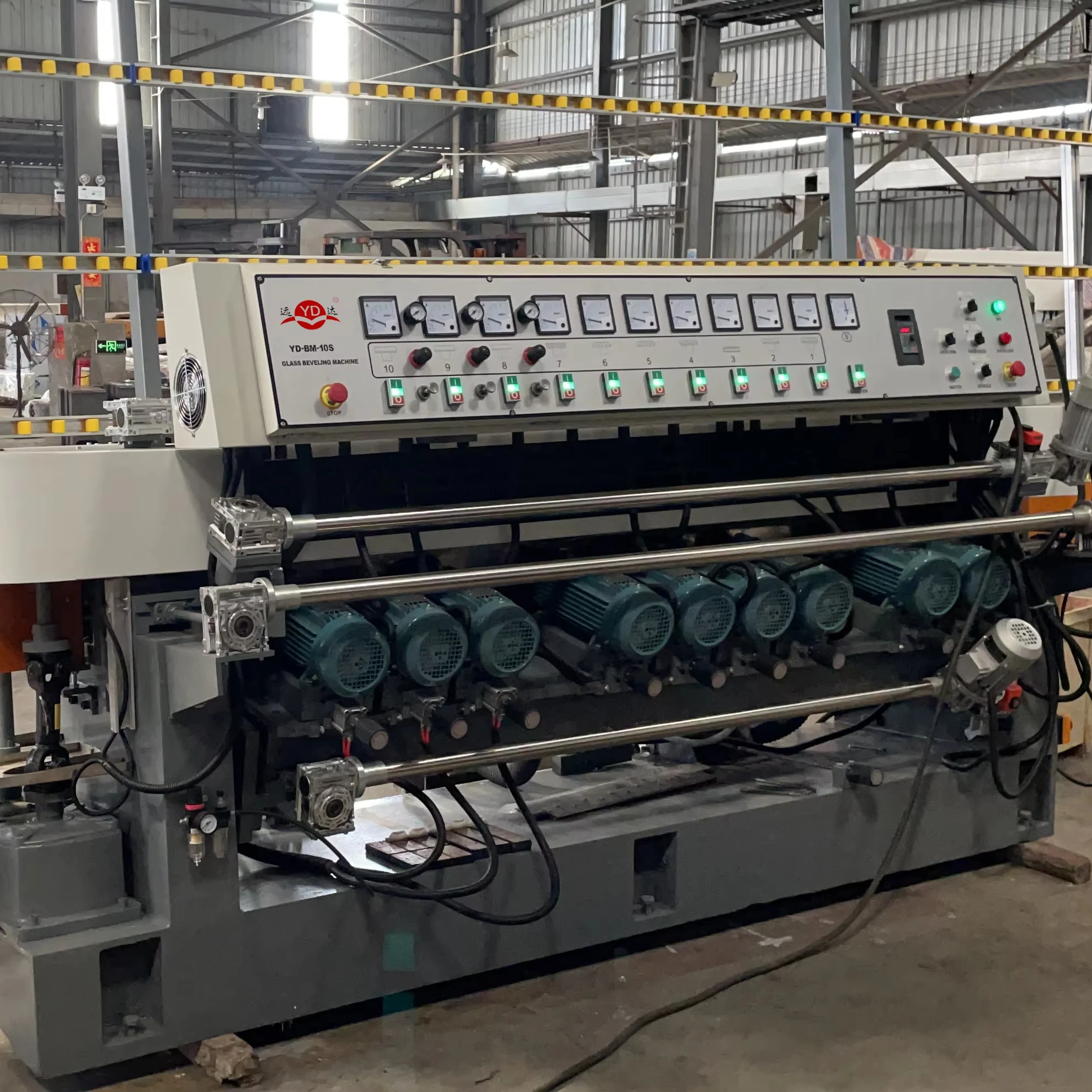 Straight line 9/10/11 engines stained glass float glass bevel grinding machine with powder polish