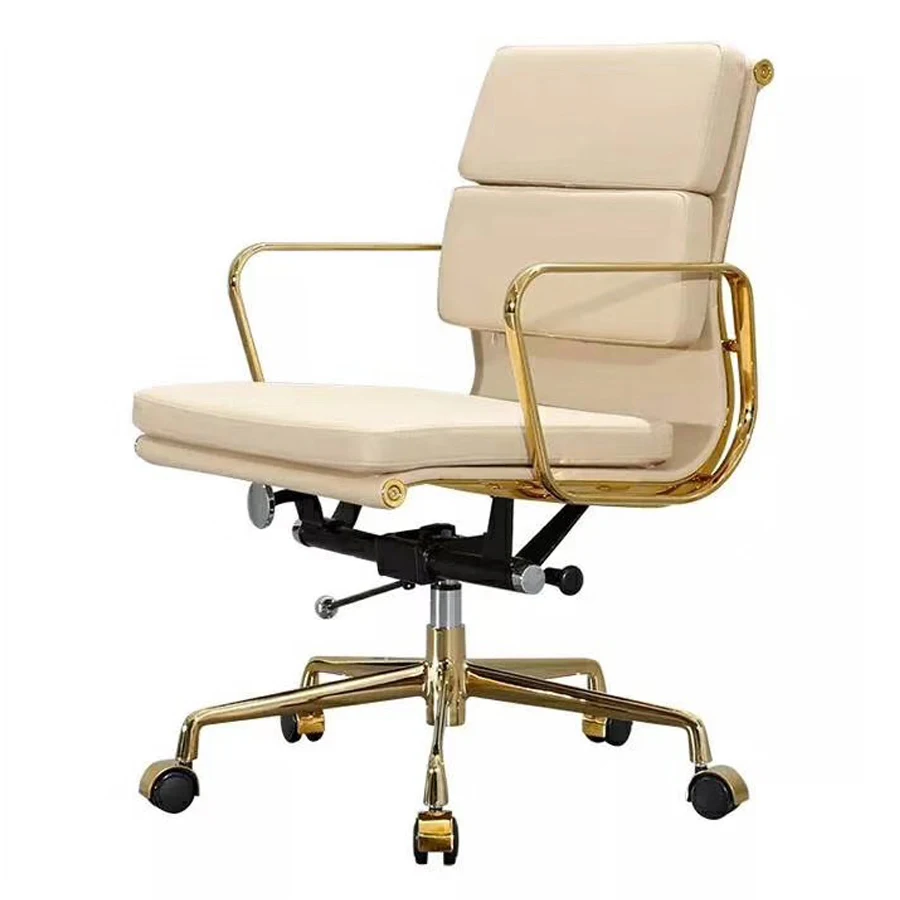 White Leather 5-star Base Low Back Soft Pad Office Swivel Chair