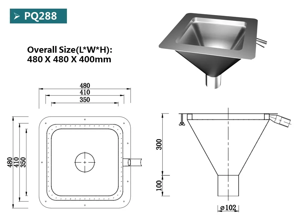 Customized Funnel 304 316 Stainless Steel Surgical Hospital Basin Sluice Slop Hopper Sink