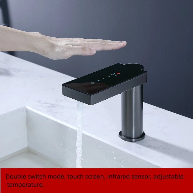 Touch screen hot and cold LED digital display intelligent infrared sensor basin faucet