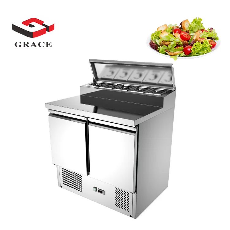 Customizable Grace Commercial Refrigerated Chiller Saladette Bar Worktop Stainless Steel Display Buffet Salad Counter