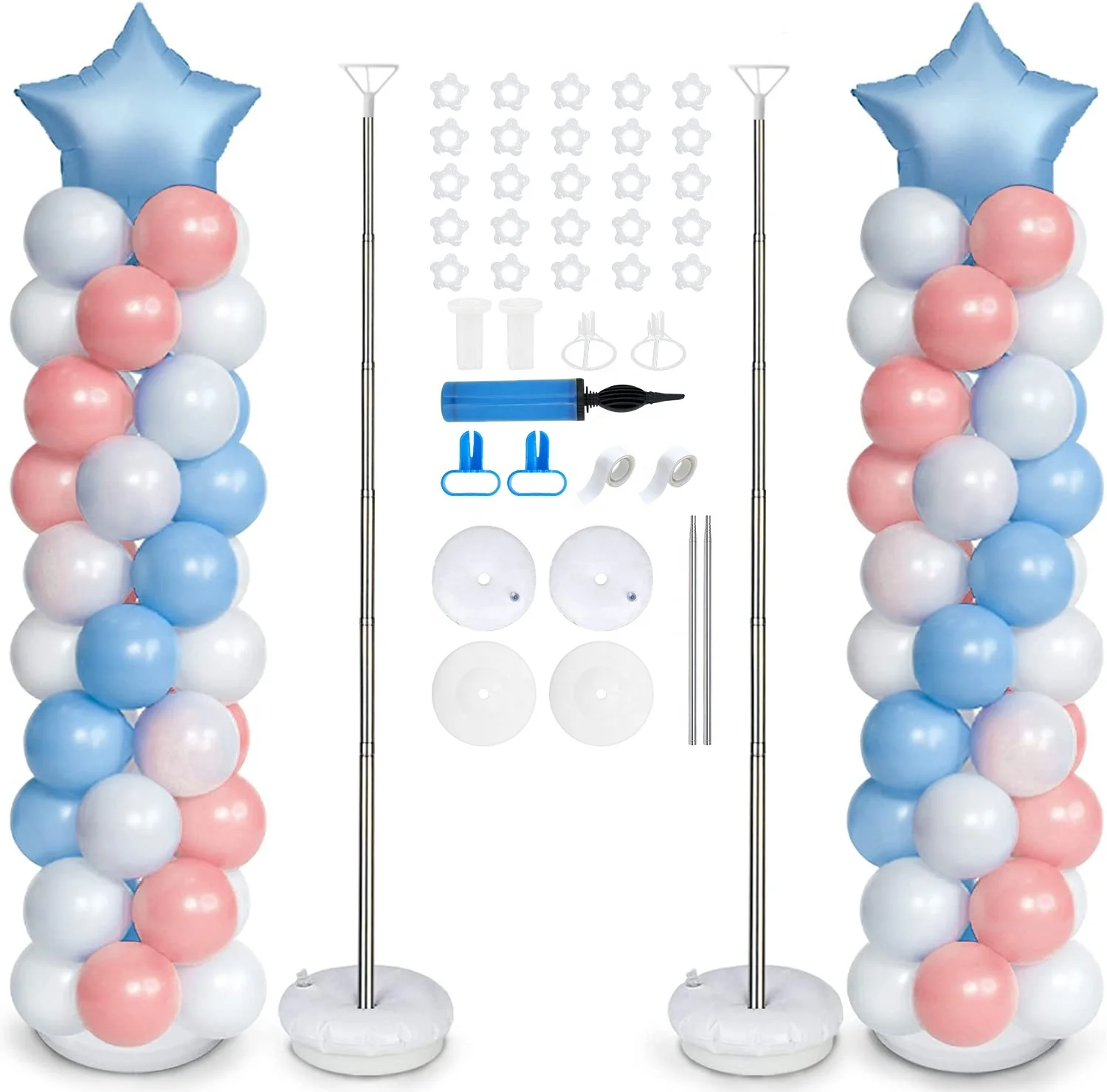 YA SHINE Reusable Metal Telescopic Design Telescoping Balloon Stand Set of 2 Balloon Column Stand Kit