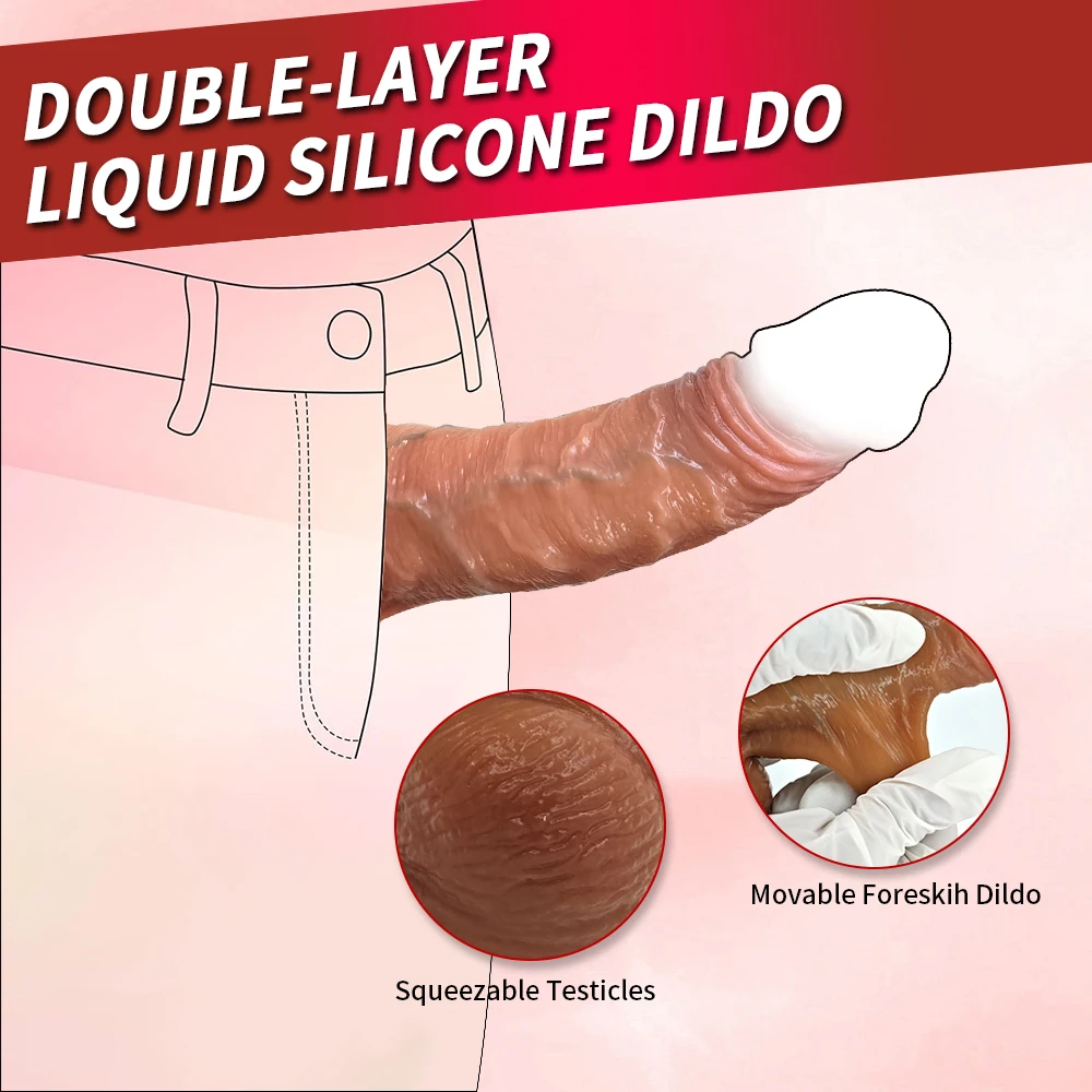 8.6 inch Strap-On Adult Sex Toys for Couples Soft Huge Silicone Cock Strong Suction Cup Realistic Movable Foreskin Dildos