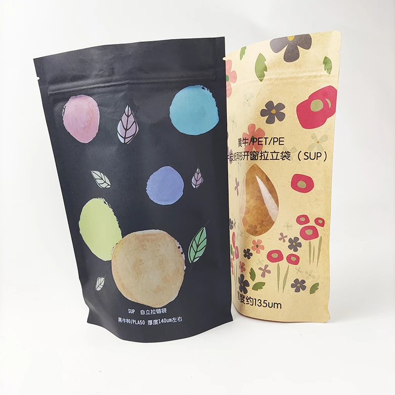 PLA Compostable Doy Pack Stand up Pouch Coffee Bag Kraft Paper Zipper Ziplock Food kraft Packaging Bag