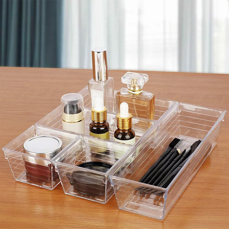 10/14/16/18Pcs Stackable Mini Clear Plastic Storage Box Drawer Organiser Tray for Makeup Kitchen Utensils and Office Products