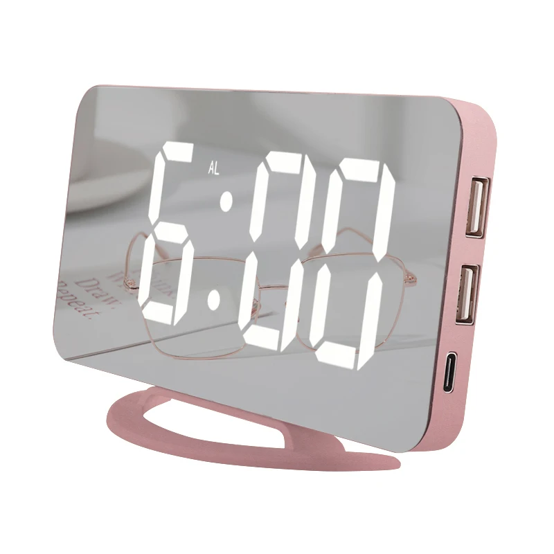 Mirror Table Led Plastic Electronic Bedroom Surface Desk Digital Clocks Port Alarm Clock Usb Charger (1600327703451)