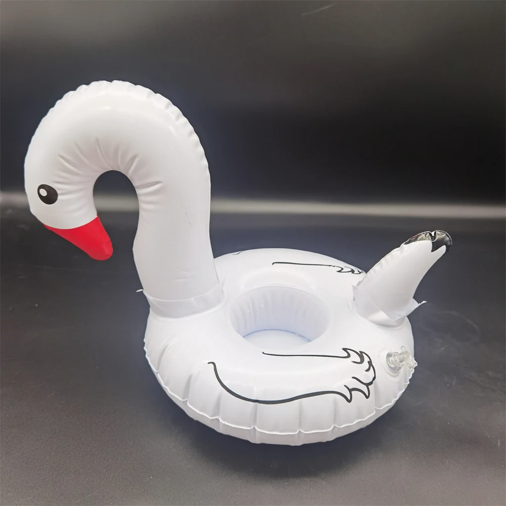 wholesale cheap new custom white swan animal pvc floating toy mini beer can inflatable ice cup drink holder for pool