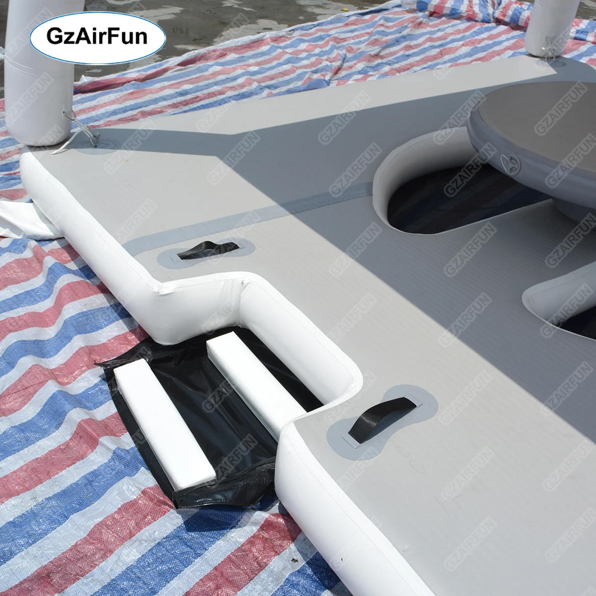 Leisure floating island inflatable floating dock with tent on inflatable water platform