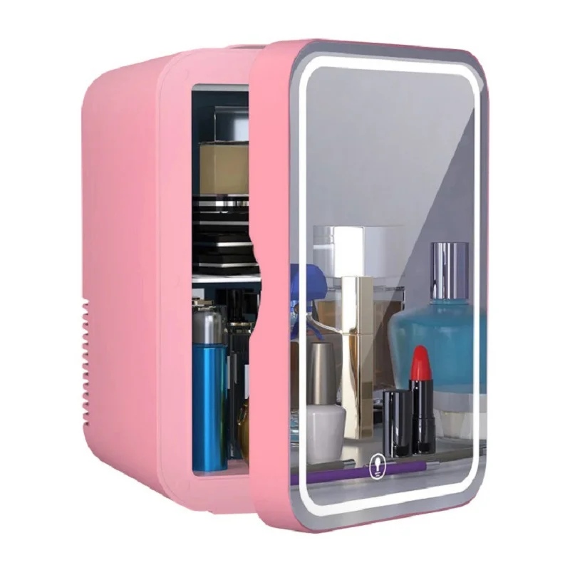 New Wholesale Portable 8 Liter Makeup Fridge DC 12V AC Small Refrigerator Custom Glass door 10L Hotel Cosmetics Mini Fridge