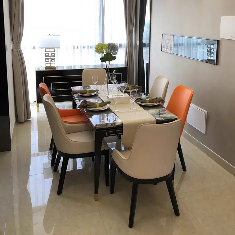 Nordic luxury dining room furniture sillas de comedor italian style leather dining chairs hotel solid oak wood leg chairs