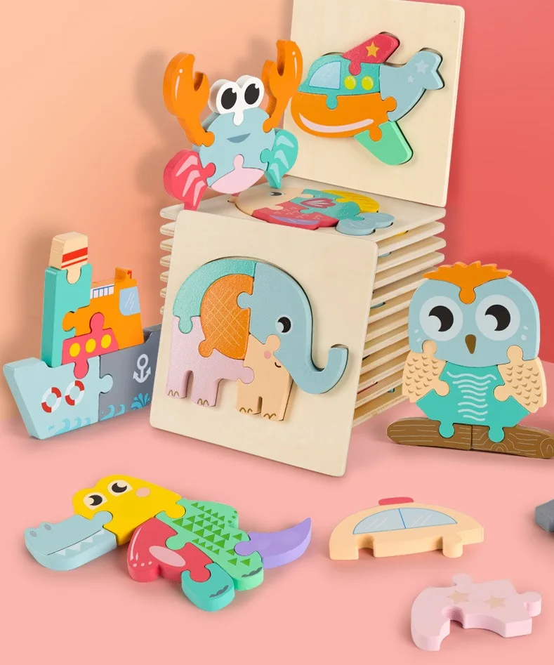 stereo puzzle toys wooden puzzle building blocks assembled early education puzzle children toy