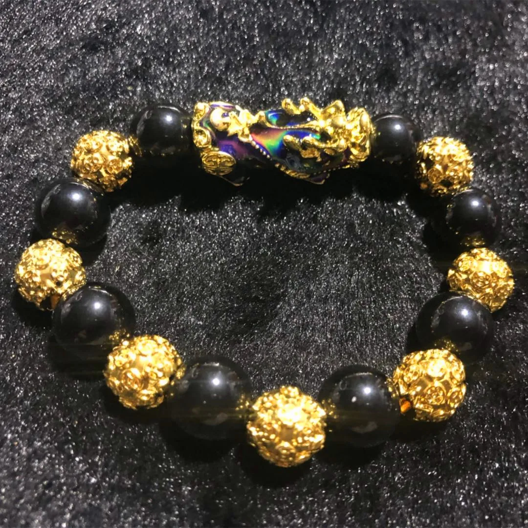 Luxury Wealth Pixiu Piyao Bracelet 12mm  Obsidian Gemstone Feng Shui Bracelet for Men