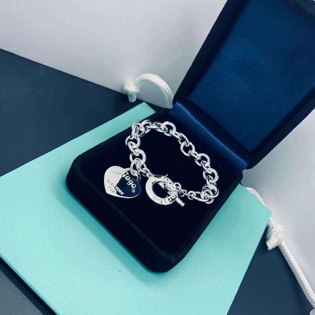 Tiffanyss S925 Sterling Silver Conic Key Ring Inspired Heart Tags Toggle Bracelet Ladies Necklace For Tif Jewelry