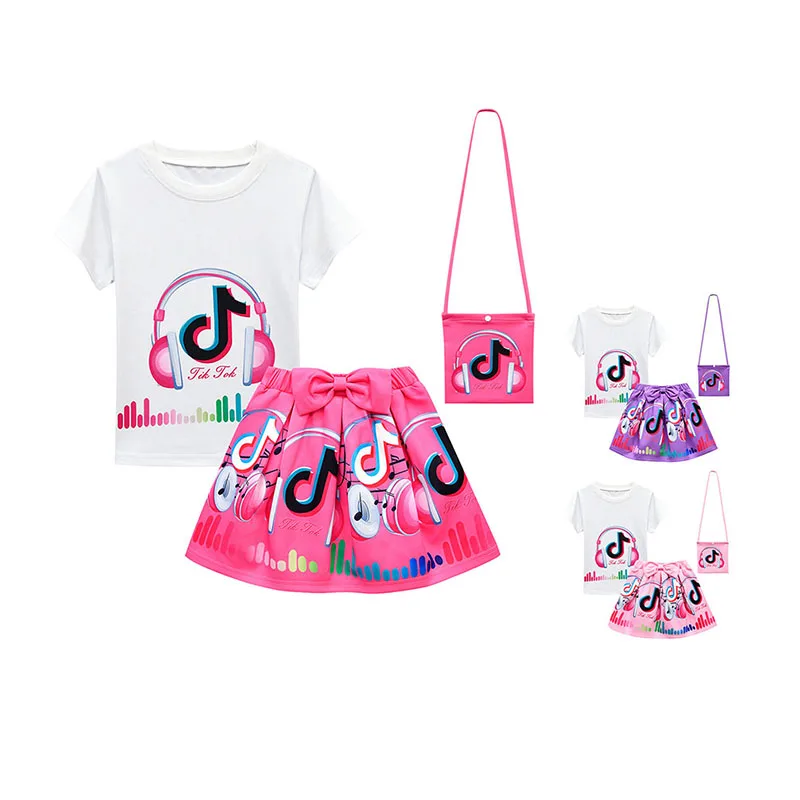 Fashion Summer Kids Girls Clothing Sets 3 Pcs WhiteT-shirt Skirt Sets For Girls Clothes 2-7 Years