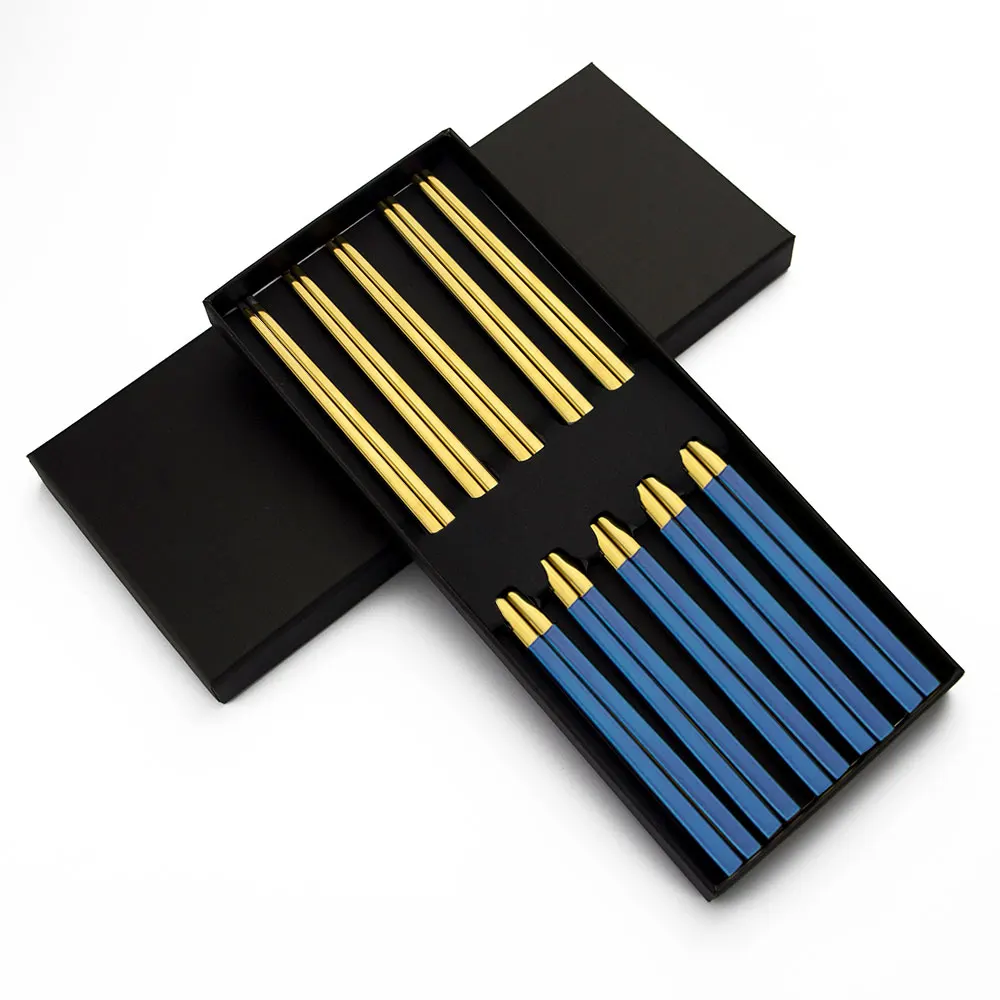  Stainless steel flat chopsticks korean custom colored stainless metal titanium sushi wedding