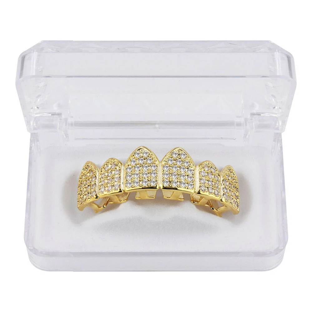 Hip Hop Grills Teeth Grillz Gold Color Plated High Quality Tooth Micro Pave CZ Top & Bottom GRILL Mouth