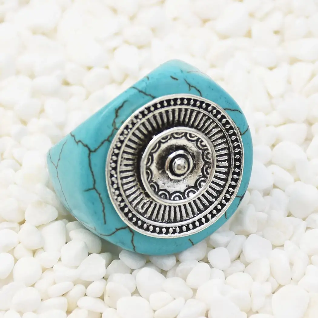 Turquoise Ring Women Men Ring Turkey Silver Fashion of Bohemia Luxury Trendy Alloy 925 Sterling Silve Ring Bar Setting 1512