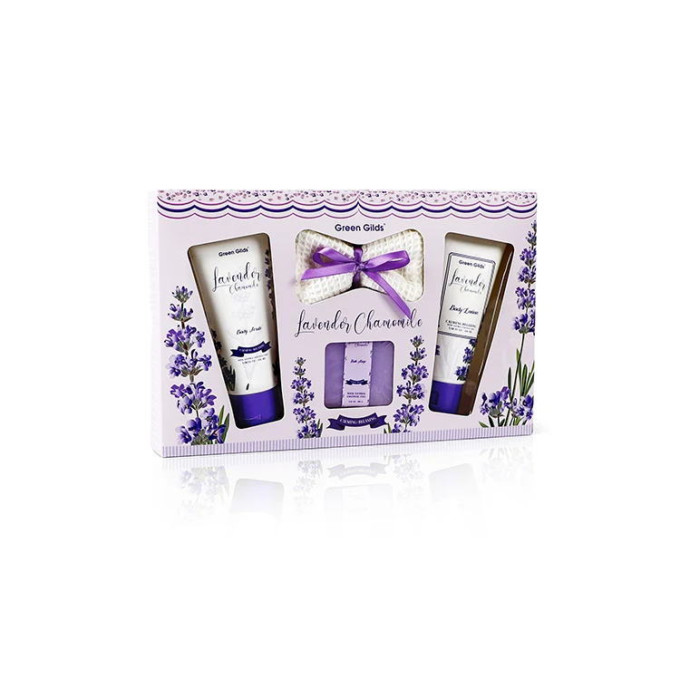 Global Wholesale Customizable Lavender series Organic Ingredient Glycerin Paper Box Bath Gift Set for Home Spa