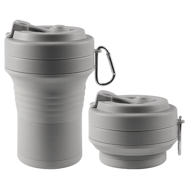 Multifunctional Grey Portable Food Grade Silicone Cup BPA Free Collapsible Travel Mug Reusable Folding Silicon Camping Mugs Cups