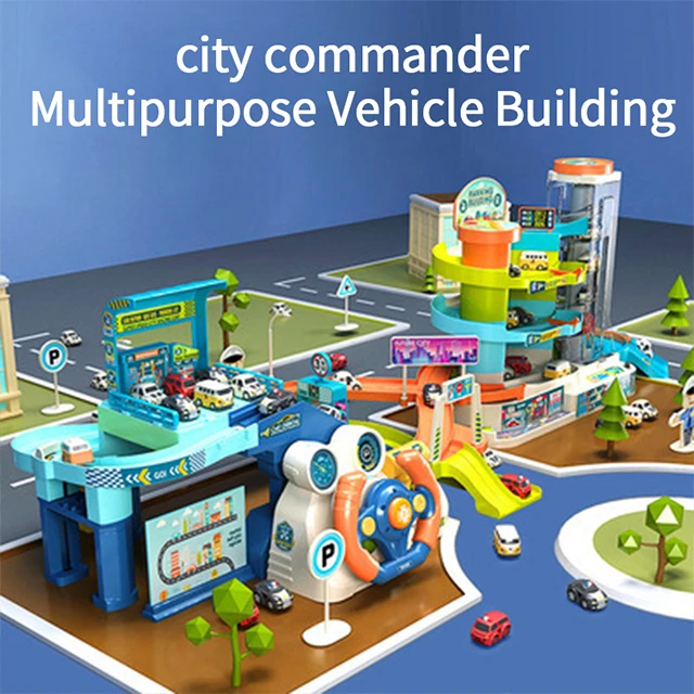 KSF DIY Assemble Multifunction Urban Rail Transit Steering Wheel Toys Car Driving Simulation Car Track City Slot Parking Lot Toy