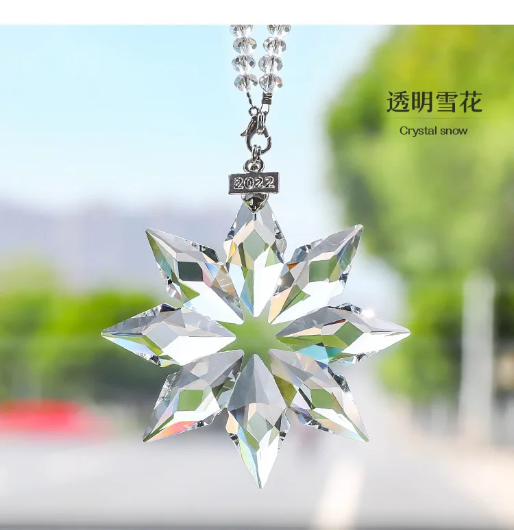 Wholesale Christmas Decor Gifts Car Mirror Pendant Prism Crystal Hanging Snowflake Ornaments