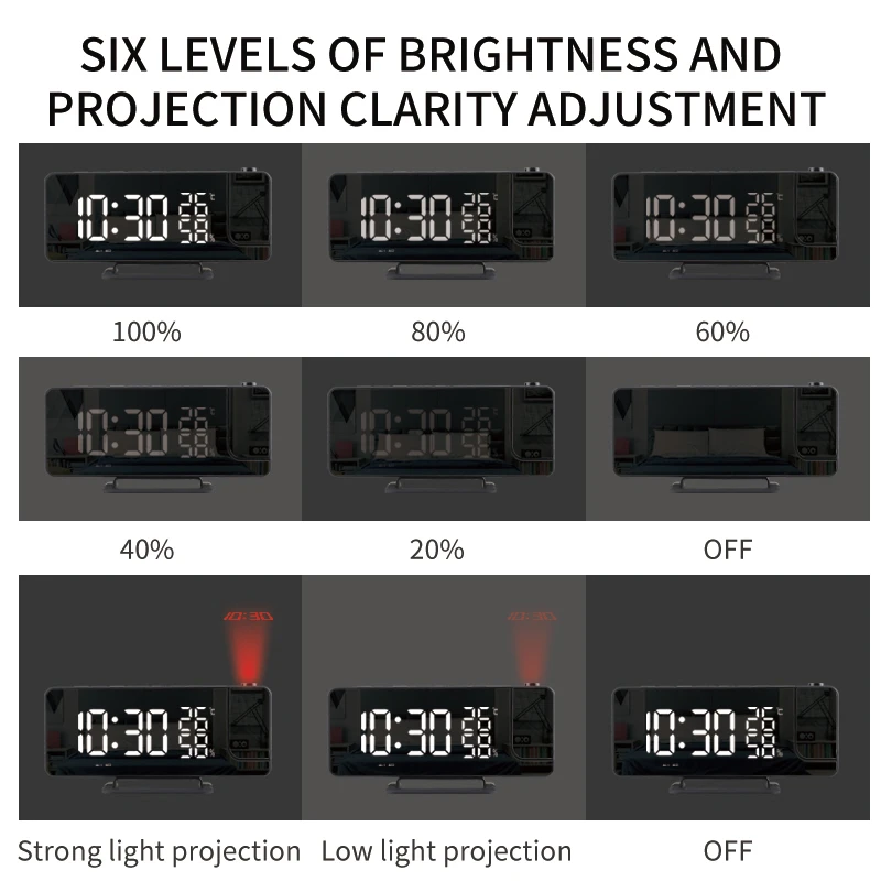 Mirror Desk Clock For Bedroom Digital Led Projector With Logo Wall Best Radio Alarm Lcd Indoor Electronic Desktop Fm