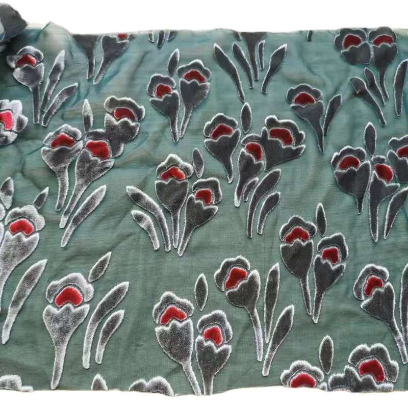 
Rayon silk burnout velvet fabric for dress and garment 