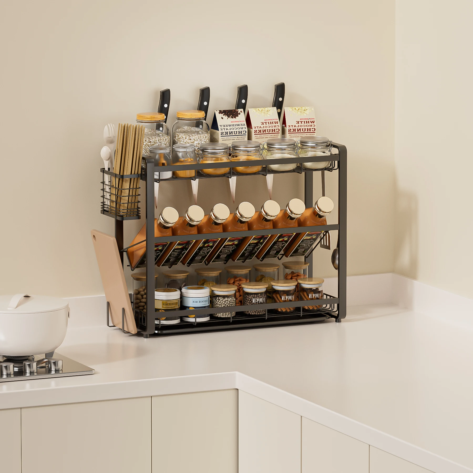 BambooCountertop 3-ярусная кухонная стойка для специй Органайзер домашняя столешница хранения кофе
