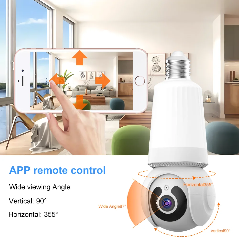 360 Wireless Bulb PTZ Floodlight 3MP Wifi V380 PRO Surveillance home security Home Security Cameras