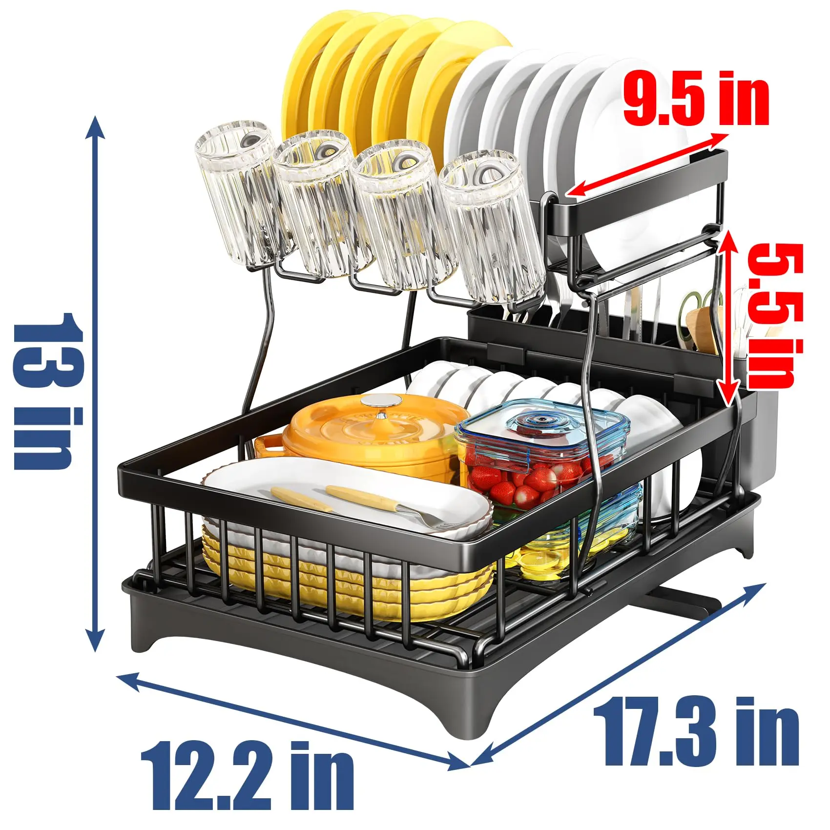 2 Tier Draining Dryer Dish Drainer Rack Dish Drying Rack For Kitchen Organization Dish Plate Storage Holder