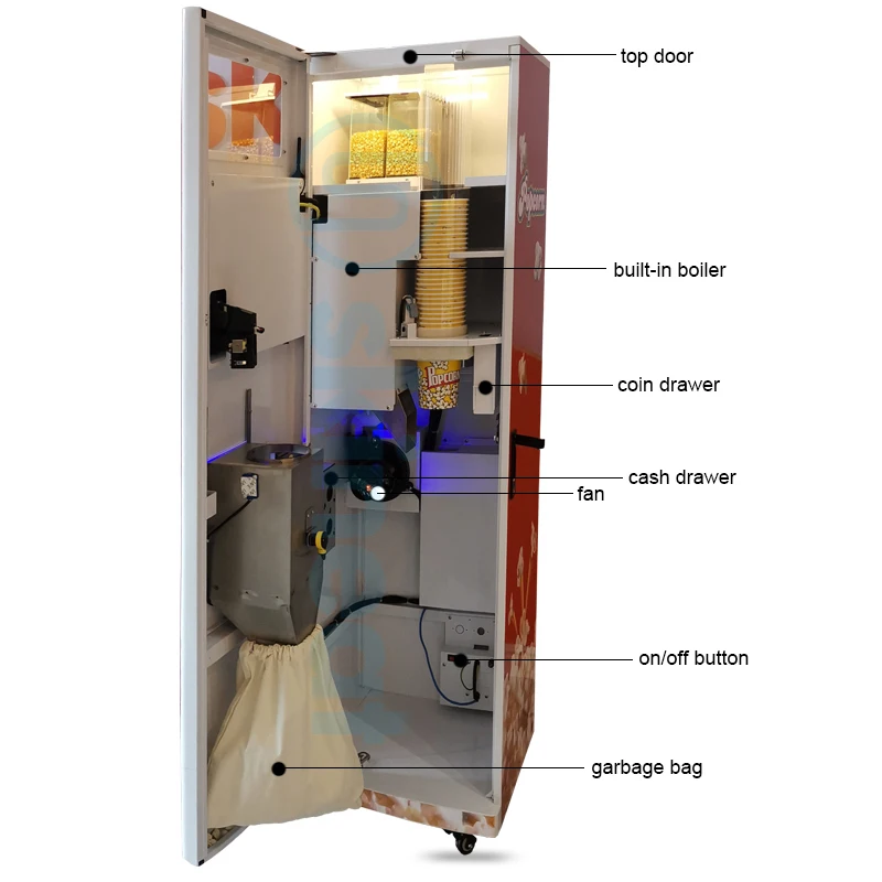 Self-served Unmanned Popcorn Machine Air Popping Process is Totally Enclosed, No oil