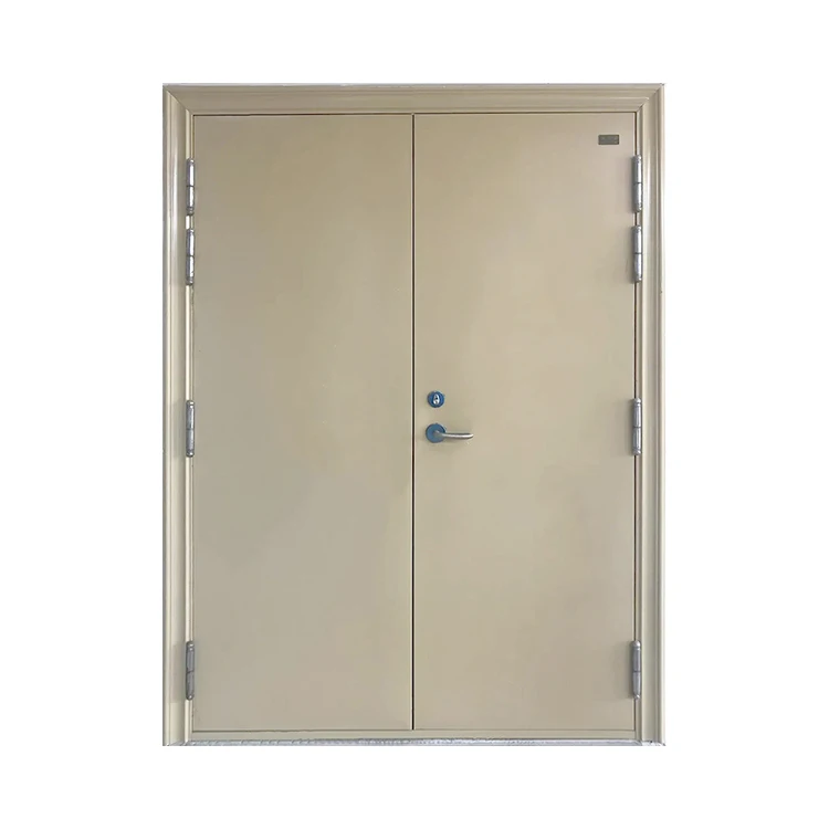 Wooden Grain Hotel Room Entrance Double Swing Internal Garage Anti Fire 120minutes Steel Flush Door