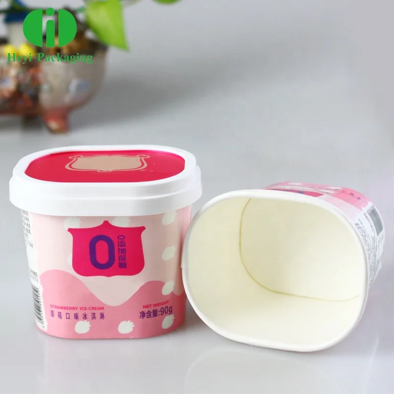 Hot selling custom printed square disposable price tub ice cream paper cups container with lid Square paper cup  customization