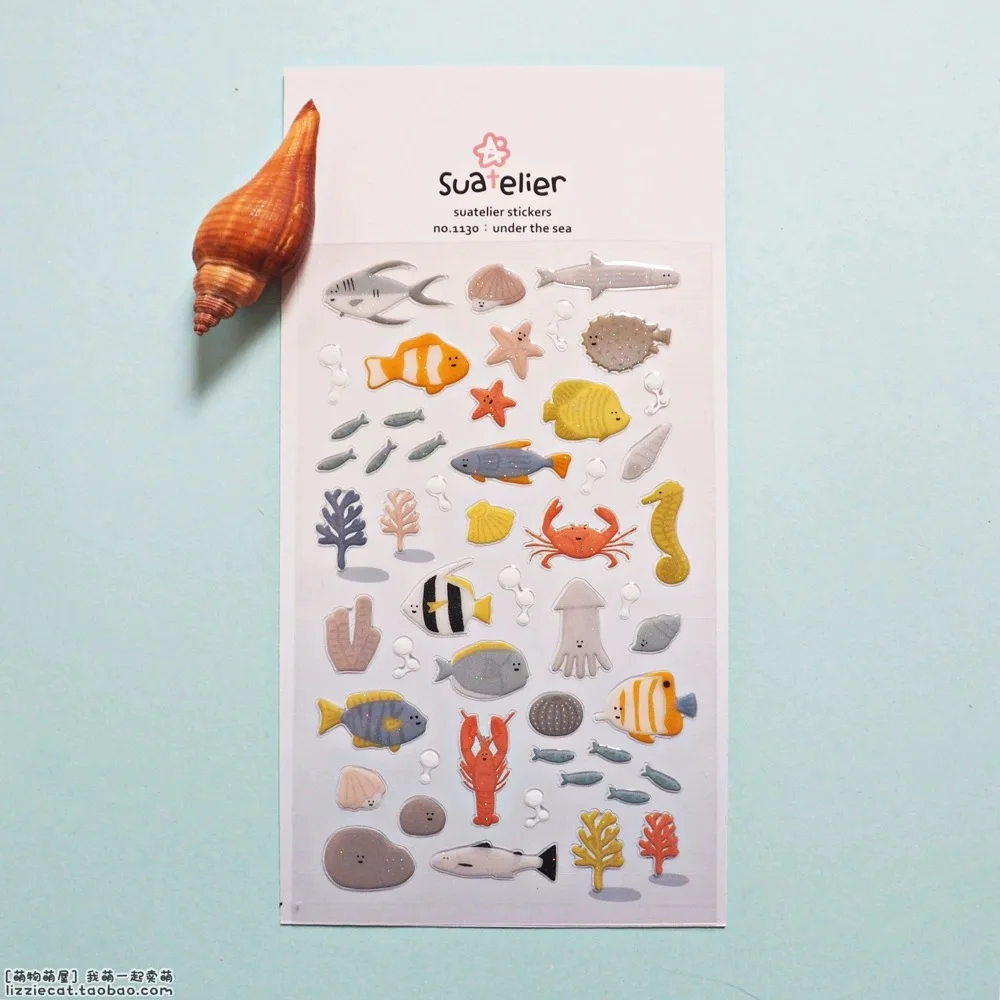 Fine flash three-dimensional Marine animal epoxy  sticker Crystal sticker Ledger Journal cup DIY decorative stickers