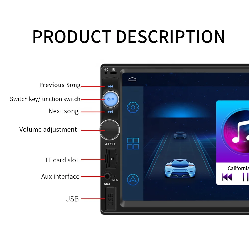 Radio BT call hands-free 2din 7inch HD display reversing image 12V high power 7388 car mp5 player Audio7010