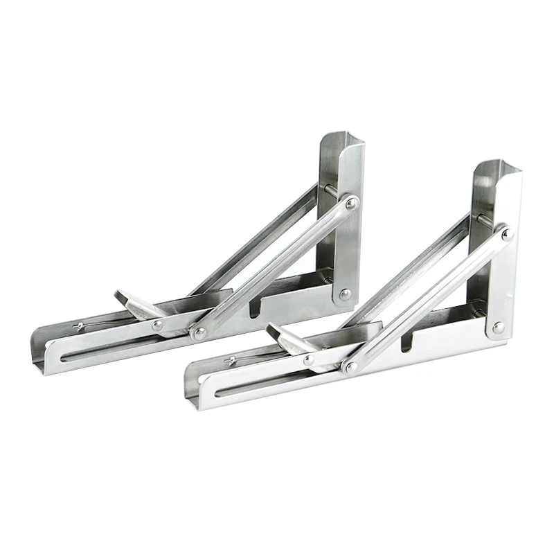 Hot Sale Black DIY Wall Mounted Table Shelf Brackets 8 Inch To 20 Inch Stainless Steel Brush White Metal Shelf Folding Bracket